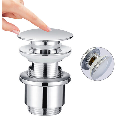 Bonde de Lavabo Bonde Pop-up avec Trop-plein Automatique Universelle en Cuivre Chromé Grande Evacuation