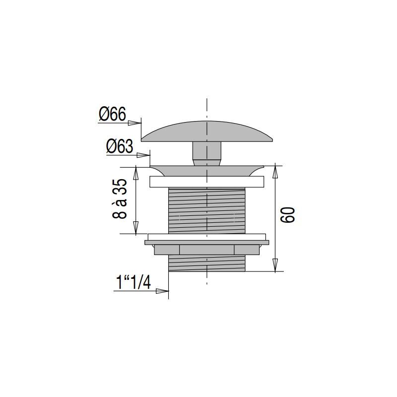 Bonde de lavabo champignon laiton chromée H60 33x42 - VALENTIN - 00 122500 000 00