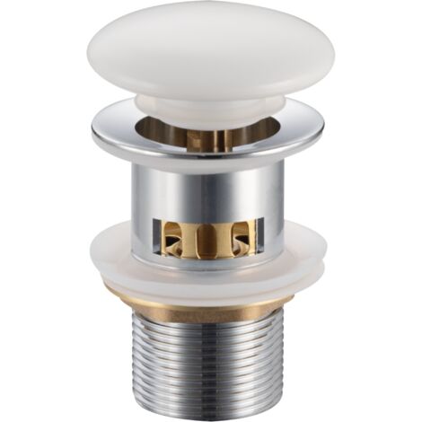 Bonde de lavabo en laiton avec panier Click-Clack modèle F universelle pour lavabo 1/4 de pouce avec trop-plein et tête en céramique blanche