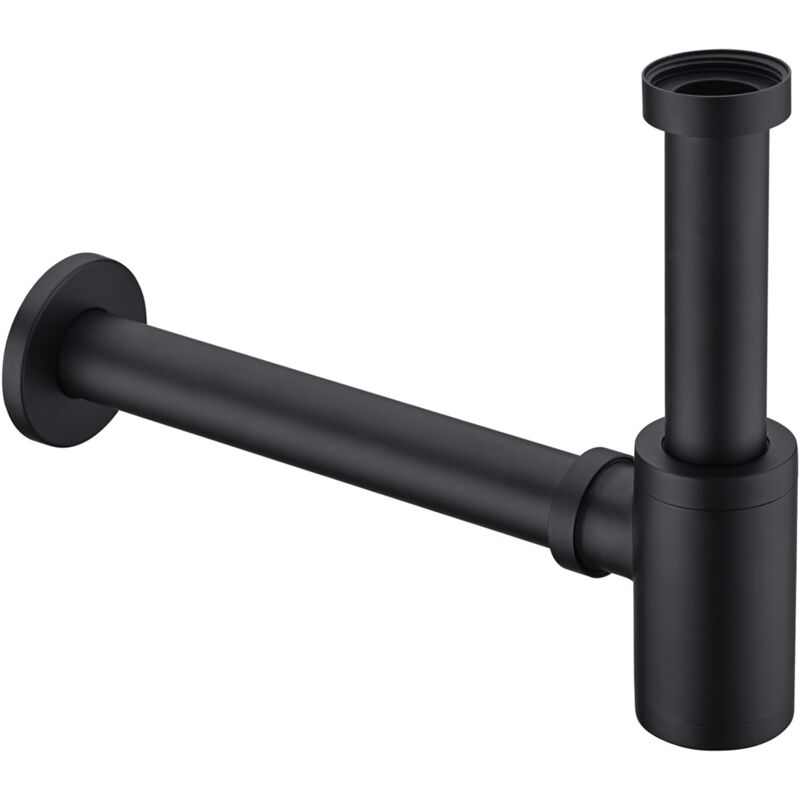 Bonde de lavabo en laiton avec siphon en p et long joint coulissant réglable de 3,2 cm, drain mural décoratif, noir mat