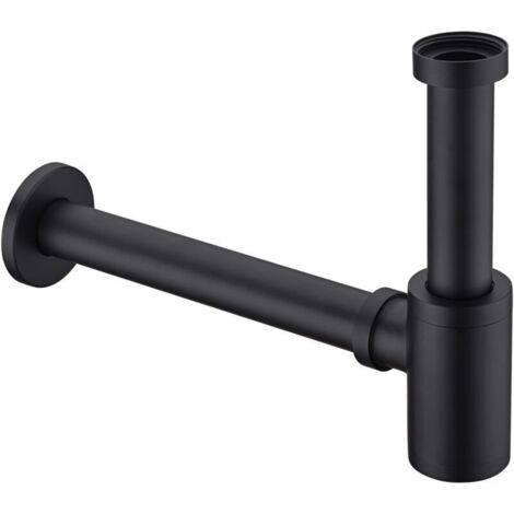 Bonde de lavabo en laiton avec siphon en P et long joint coulissant réglable de 3,2 cm, drain mural décoratif, noir mat