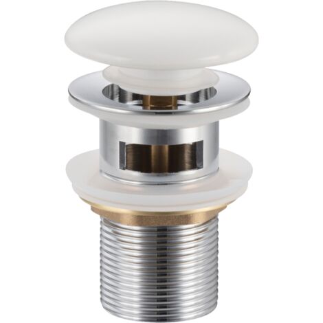 Bonde de lavabo en laiton Click-Clack modèle A universelle pour lavabo 1/4 de pouce avec trop-plein et tête en céramique blanche