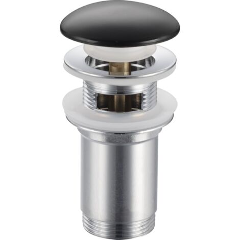 Bonde de lavabo en laiton Click-Clack modèle C universelle pour lavabo 1/4 de pouce avec trop-plein et tête en céramique noire