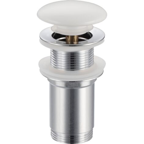 Bonde de lavabo en laiton Click-Clack modèle C universelle pour lavabo 1/4 de pouce sans trop-plein avec tête en céramique blanche