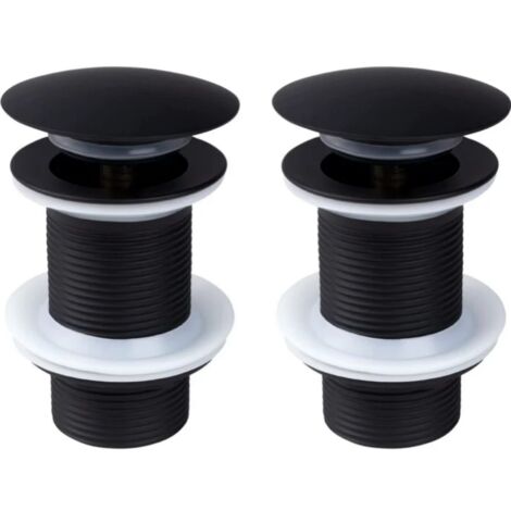 Bonde de Lavabo Noir Sans Trop Plein, 2 pièces Bonde de Lavabo Pop Up Noir Universelle, Bonde de Vidage Sans Trop Plein, Bonde de Vidange Sans Trop Plein, Bonde Pop Up Automatique pour Vasque a Poser