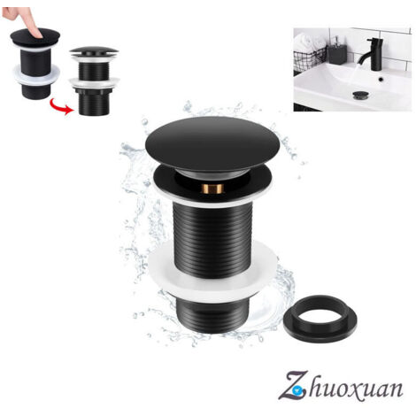 Bonde de Lavabo Noir Sans Trop Plein, Bonde de Lavabo Pop Up Noir Universelle, Bonde de ge Sans Trop Plein, Bonde de nge Sans Trop Plein, Bonde Pop Up Automatique pour Vasque a Poser