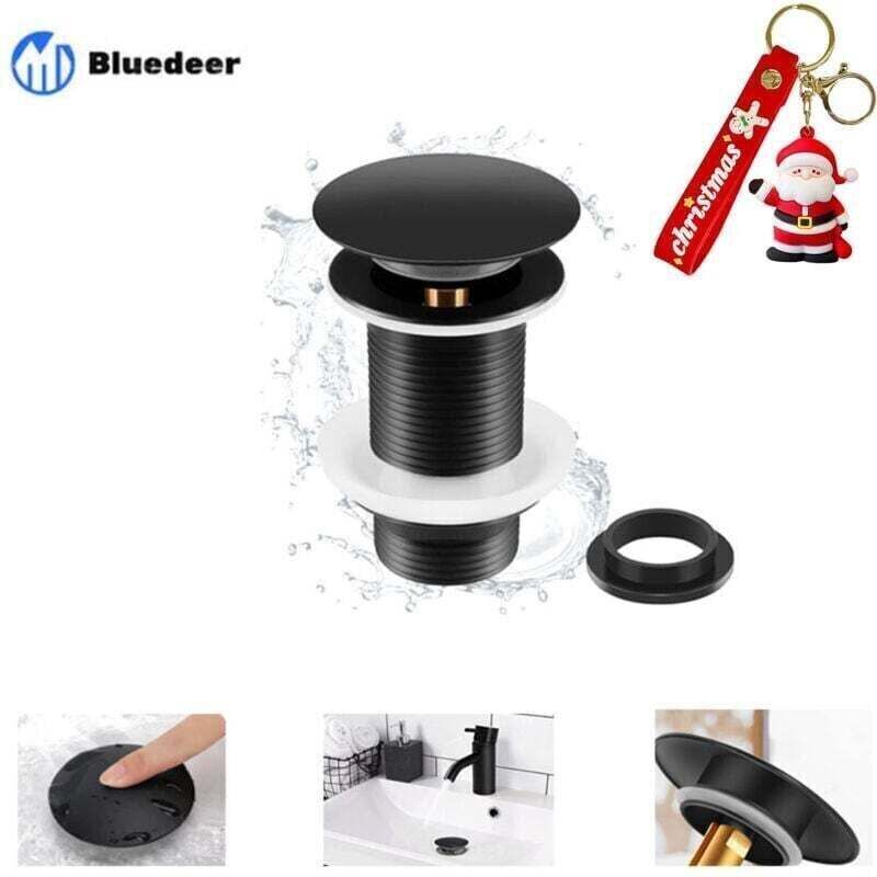 Bonde de Lavabo Noir Sans Trop Plein, Bonde de Lavabo Pop Up Noir Universelle, Bonde de Vidage Sans Trop Plein, Bonde de Vidange Sans Trop Plein,