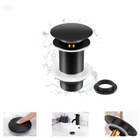 Bonde de Lavabo Noir Sans Trop Plein, Bonde de Lavabo Pop Up Noir Universelle, Bonde de Vidage Sans Trop Plein, Bonde de Vidange Sans Trop Plein, Bonde Pop Up Automatique pour Vasque a Poser,	  Bluede