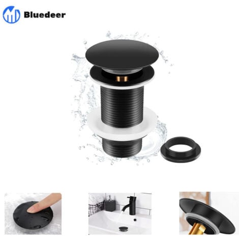 ZHUOXUAN Bonde de Lavabo Noir Sans Trop Plein, Bonde de Lavabo Pop Up Noir Universelle, Bonde de Vidage Sans Trop Plein, Bonde de Vidange Sans Trop Plein, Bonde Pop Up Automatique pour Vasque a Poser, Bluede