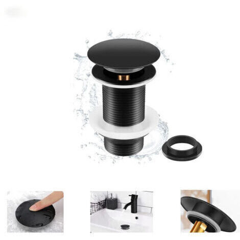 Bonde de Lavabo Noir Sans Trop Plein, Bonde de Lavabo Pop Up Noir Universelle, Bonde de Vidage Sans Trop Plein, Bonde de Vidange Sans Trop Plein, Bonde Pop Up Automatique pour Vasque a Poser, Bluede