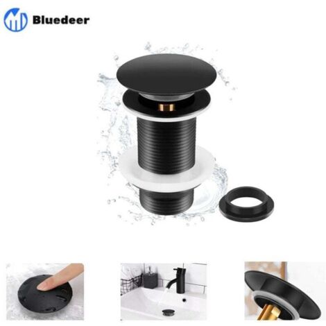 Bonde de Lavabo Noir Sans Trop Plein, Bonde de Lavabo Pop Up Noir Universelle, Bonde de Vidage Sans Trop Plein, Bonde de Vidange Sans Trop Plein, Bonde Pop Up Automatique pour Vasque a Poser, Bluede