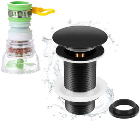 Bonde de Lavabo Noir Sans Trop Plein, Bonde de Lavabo Pop Up Noir Universelle, Bonde de Vidage Sans Trop Plein, Bonde de Vidange Sans Trop Plein, Bonde Pop Up Automatique pour Vasque a Poser, Protecti