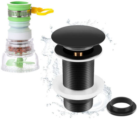 Bonde de Lavabo Noir Sans Trop Plein, Bonde de Lavabo Pop Up Noir Universelle, Bonde de Vidage Sans Trop Plein, Bonde de Vidange Sans Trop Plein, Bonde Pop Up Automatique pour Vasque a Poser, Protecti