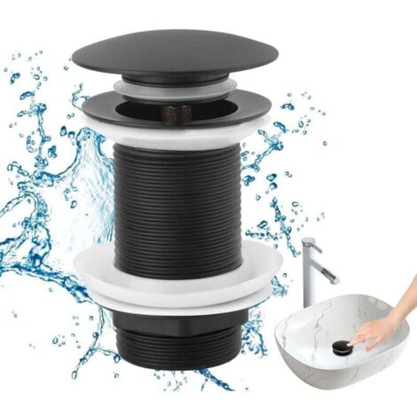 Bonde de Lavabo Noir sans Trop Plein, Bonde de Lavabo sans Trop Plein Universelle Normes-G 1 ¼ avec Joint Bonde Lavabo pour Vasque a Poser, pour Cuisines, Bain, Lavabo, Évier Ikodm