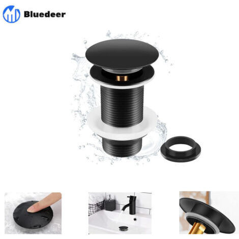 Bonde de lavabo noire sans trop-plein – Mécanisme clic-clac – Laiton et alliage de zinc – Installation facile sans outils – Compatible éviers standards – Zhuoxuan