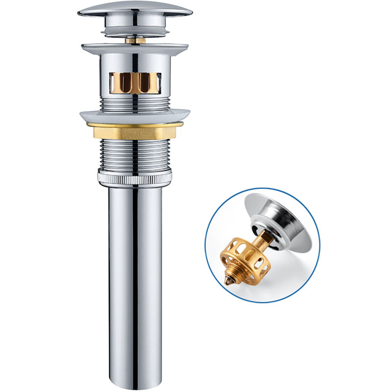 Bonde de Lavabo Pop-up avec Trop-plein et Panier filtrant, Bonde de Vidange Standard-G1¼ en Inox