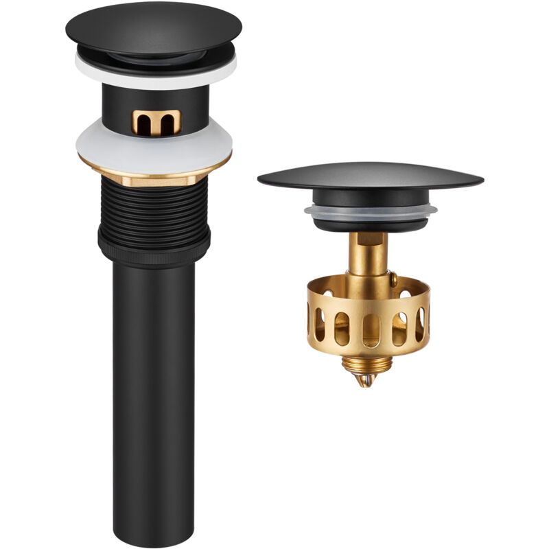 Auralum Max - Bonde de Lavabo Pop-up Noir avec Trop-plein et Panier filtrant, Bonde de Vidange Standard-G1¼ en Inox