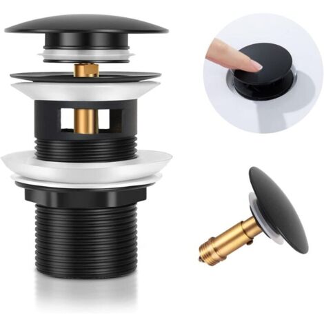 Bonde de Lavabo Pop Up Noir Universelle, Système de Vidage Bonde de Vidage avec Trop-plein, pour Lavabo H656