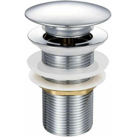 Bonde de Lavabo Pop-up sans Trop-Plein en Laiton Chromé G 1-1/4, Équipée d'un Système d'Ouverture et de Fermeture Facile à Bouton-Poussoir.