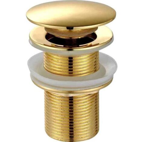 Bonde de Lavabo Pop Up sans Trop Plein,Bouchon de Vidange avec Panier à Crépine,Bonde de vidage pour lavabo de Salle de Bain Laiton-Or