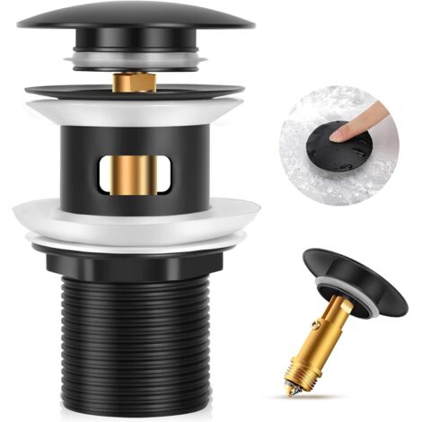 Bonde de Lavabo Sans Trop Plein, Bonde Clic Clac, Bonde Lavabo d'évier en Laiton, Joint Bonde Lavabo, Bonde Baignoire, Noir mat