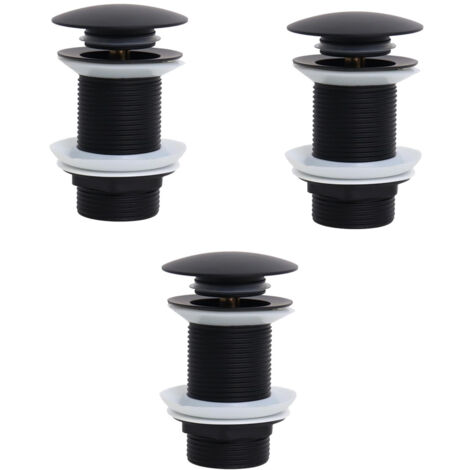 Bonde de Lavabo Sans Trop Plein, Bonde Clic Clac, Bonde Lavabo d'évier en Laiton, Joint Bonde Lavabo, Bonde Baignoire, Noir,3 pièces