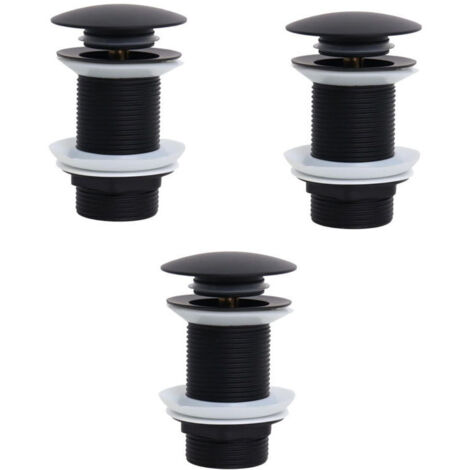 Bonde de Lavabo Sans Trop Plein, Bonde Clic Clac, Bonde Lavabo d'évier en Laiton, Joint Bonde Lavabo, Bonde Baignoire, Noir,3 pièces