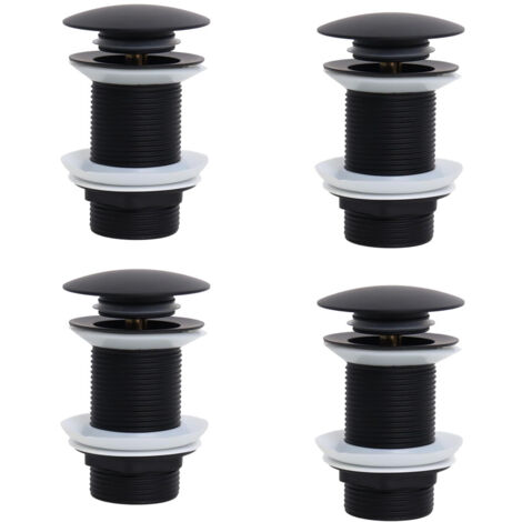 Bonde de Lavabo Sans Trop Plein, Bonde Clic Clac, Bonde Lavabo d'évier en Laiton, Joint Bonde Lavabo, Bonde Baignoire, Noir,4 pièces