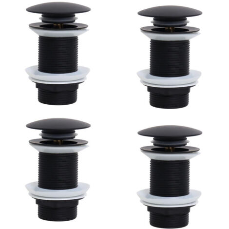 Bonde de Lavabo Sans Trop Plein, Bonde Clic Clac, Bonde Lavabo d'évier en Laiton, Joint Bonde Lavabo, Bonde Baignoire, Noir,4 pièces