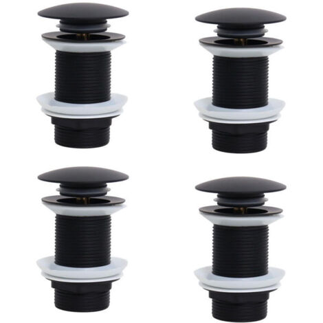 Bonde de Lavabo Sans Trop Plein, Bonde Clic Clac, Bonde Lavabo d'évier en Laiton, Joint Bonde Lavabo, Bonde Baignoire, Noir,4 pièces