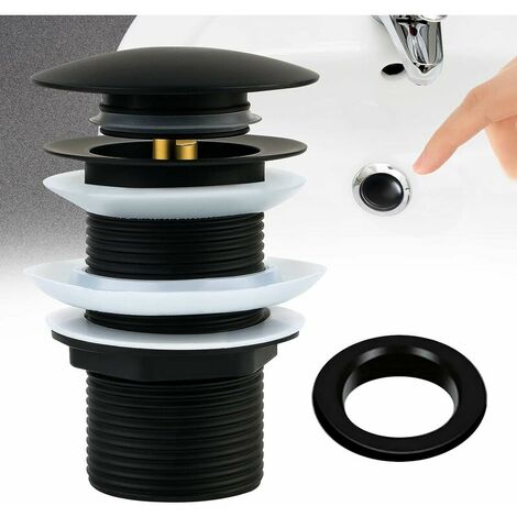 Bonde de Lavabo Sans Trop Plein - Bonde de vidange Pop-up Valve Universel, Bonde de Lavabo Clic Clac Anti-Blocage, Bonde de Vidage Lavabo plein Laiton, Bouchon Lavabo Noir Salle de Bain, sans outils D