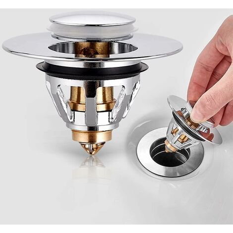 Bonde de Lavabo-Universal Bonde Pop Up Automatique Joint Bonde Lavabo Acier Inoxydable Bonde de Vidage sans Trop-plein Clapet Bonde Lavabo 1 pièce