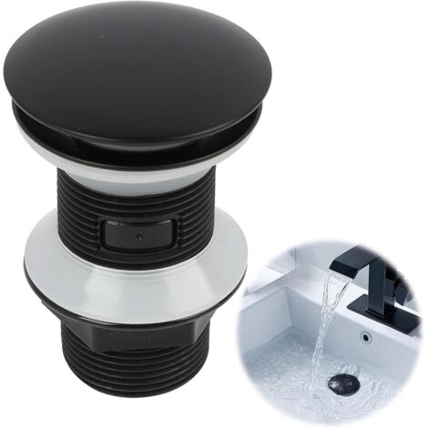 Bonde de Lavabo Universel, Bonde Clic Clac pour Évier, Bonde Lavabo sans Trop Plein, Bonde de Salle de Bain Pop-up, Mécanisme Pop-Up, pour Lavabos de Tous Genres, Installation Facile, Noir