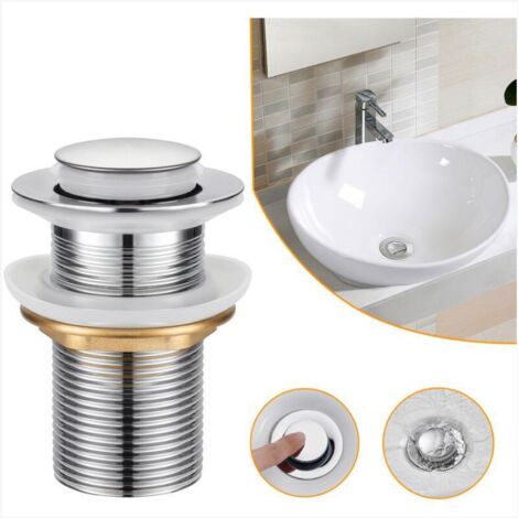 Bonde de Lavabo, Universel Bonde Pop-up sans Trop-plein Bonde de Vidage Automatique avec Bouchon de Vidange sans Tirette Clic Clac à Clapet Push Open en Inox Chromée pour Lavabo Salle de Bain