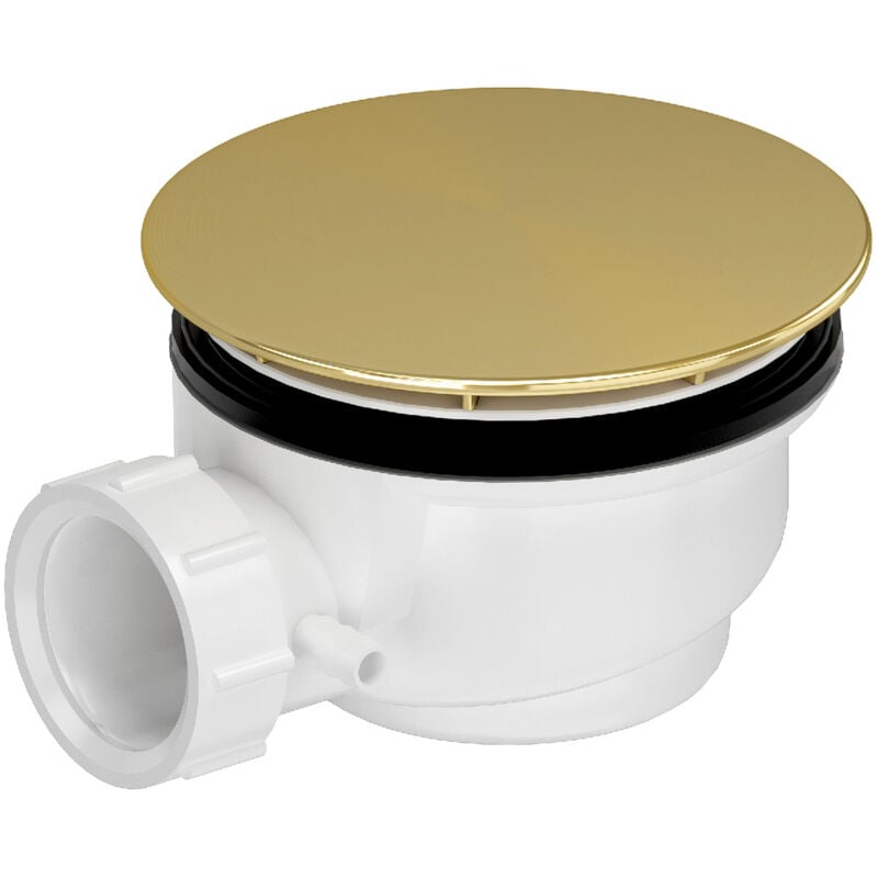 Bonde de Receveur Diamètre 90 mm - Capot Or Doré Brossé - Evacuation Horizontale