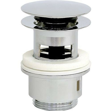 Bonde de vidage "Klicker" chromée avec trou trop-plein et grand bouchon diam. 65mm x 1 1/4" x 60 mm