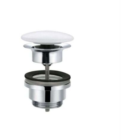 Bonde de vidange à clapet en céramique, raccord de vidange, vanne en laiton de 32 mm (1 1/4 pouce), couvercle rond en céramique avec trop-plein pour lavabo/évier, blanc