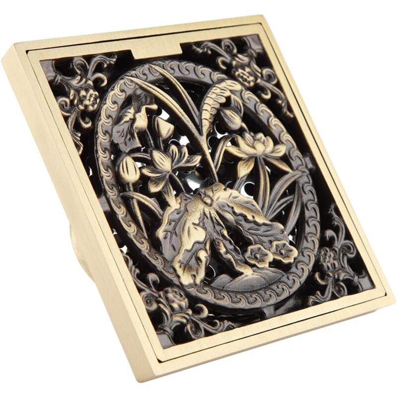 Bonde dévacuation de Douche en Laiton Antique Carré, Invisible 10 cm