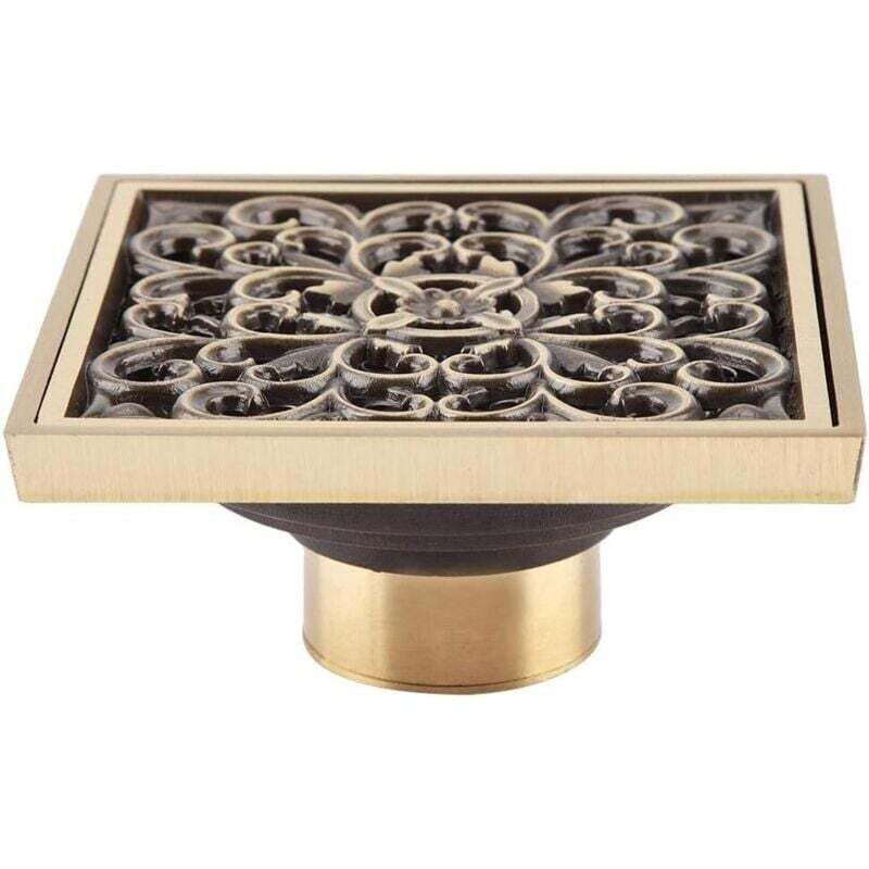Bonde dévacuation de douche en laiton antique - Carré, Invisible - 10 cm