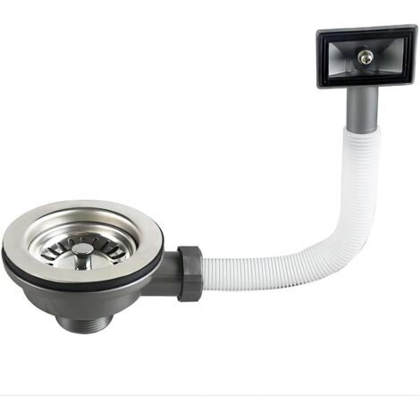 Bonde D'évier avec Carré Trop Plein Panier Inox 110 mm 1½", Acier Inoxydable + ABS, Bonde + Panier