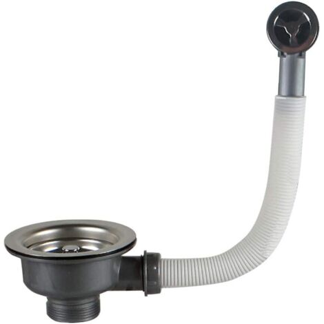 Bonde d'évier avec trop plein panier inox 110 mm 1½", Acier inoxydable + ABS, Bonde + Panier