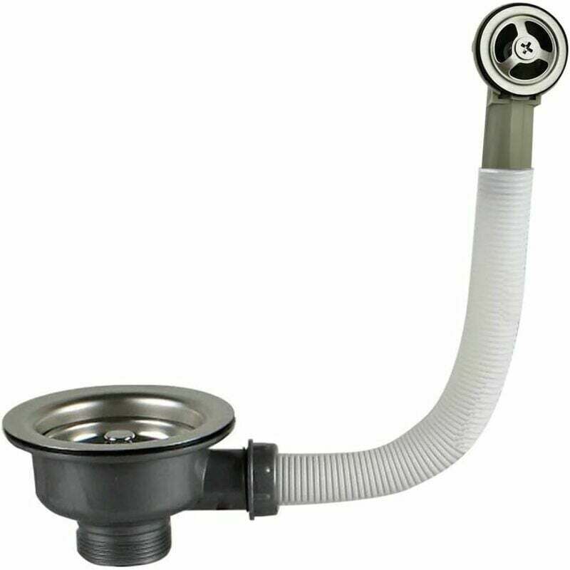 Bonde de trop-plein en acier inoxydable, bonde d'évier avec panier de trop-plein, acier inoxydable + ABS (114 mm 1½)