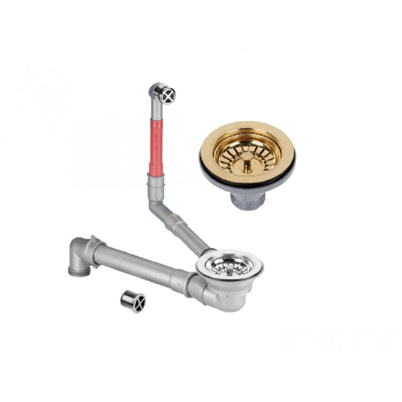 Bonde d'évier manuelle avec panier or blanc brillant, gain de place avec trop plein, diamètre 90 mm