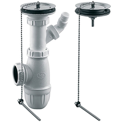 Edouard Rousseau – Bonde évier à bouchon et trop plein 2 bacs – Bonde inox Ø 60 mm – Débit 56 L/min – Installation optimale pour éviers en grès