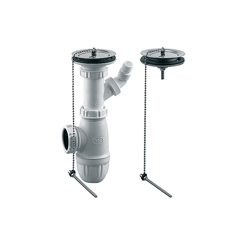 Edouard Rousseau - Rousseau - Bonde + Vidage avec bouchon - Sans trop plein + Siphon pour évier grès 2 bacs - Certifié nf - Inox