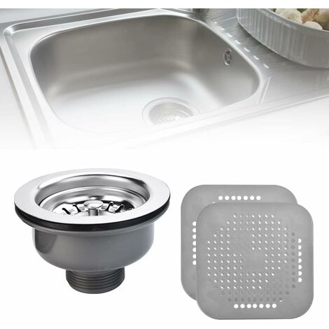 Bonde Evier en Acier Inox + Filtre évier en Silicone Bonde Evier Cuisine Bonde Evier Salle de Bain ?114mm Bonde de Fond Lavabo Bonde Evacuation Evier pour Evier Cusiine Salle de Bain-Gris