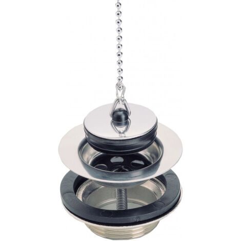 Bonde lavabo/bidet laiton chromé avec grille inox, bouchon et chaînette