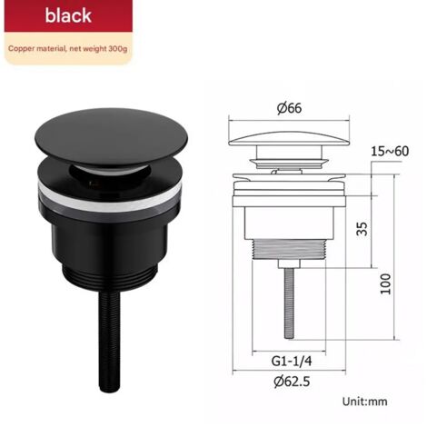 Bonde Lavabo Pop-Up en Laiton Chromé – Vidage à Pression pour Vasque et Lavabo Salle de Bain 1 Pièce, Noir