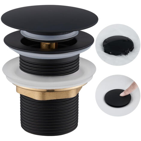 Bonde Lavabo - Sans Trop-Plein - Laiton Chromé Noir Mat - G 1 ¼ - Pour Lavabo Sans Trous d'Évacuation Secondaire - 1 Pièce