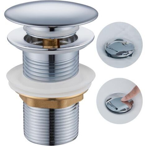 Bonde Lavabo sans Trop Plein, Ulytid Vidage Salle de Bain Pop-up, Bonde Clic Clac Chromé Anti-colmatage,Universel, Argent